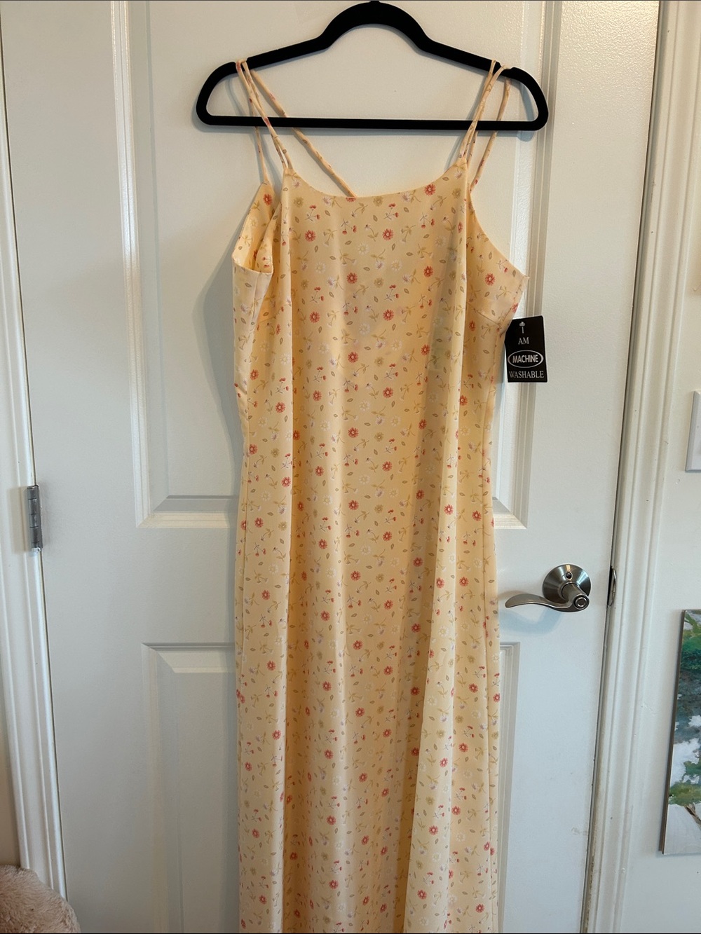 Light Yellow Floral Slip Dress with Spaghetti Straps